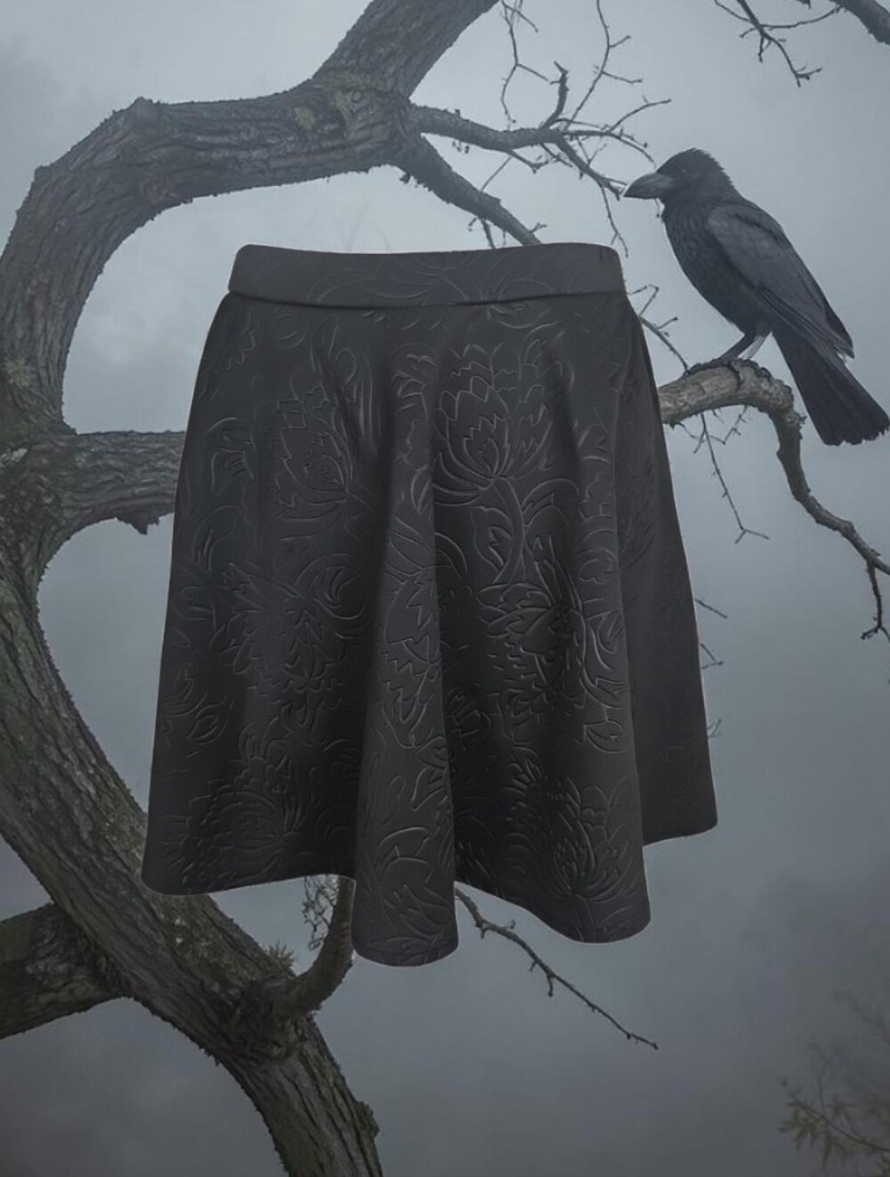 Cy USA Etched Floral Black A-Line Skirt Whimsigoth Dark Academia Vintage Y2K, M